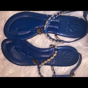 Authentic Royal blue and gold Tory Burch sandals